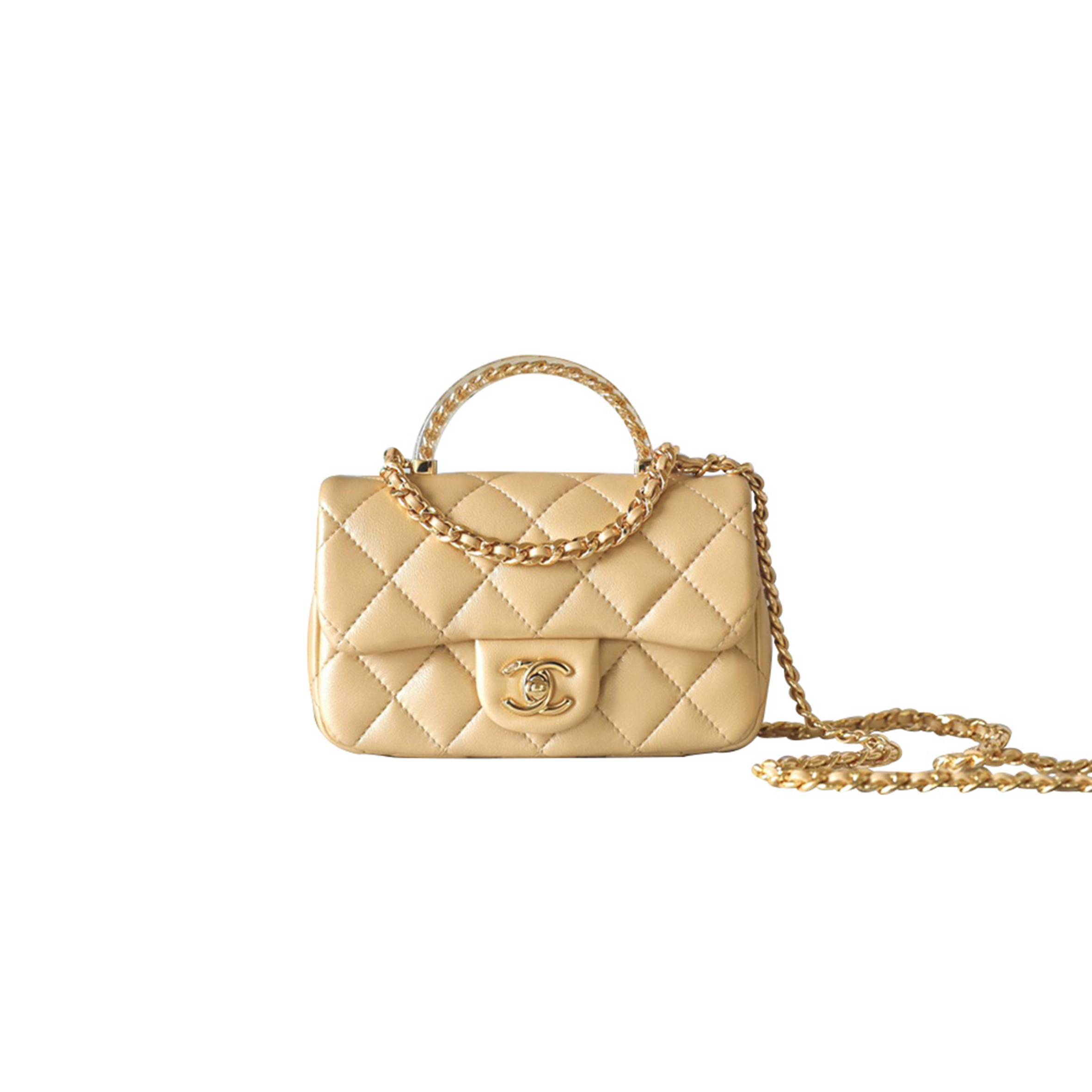   CHANEL MASTER 24S TRANSPARENT HANDLE MINI CF GOLD BAG AS4847 (19*12*6cm)